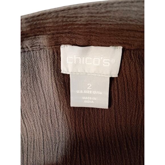 CHICO'S 2 Boho‎ Artsy Crochet Blouse Top L Short Sleeves Flowy Career Vacation - Picture 6 of 10